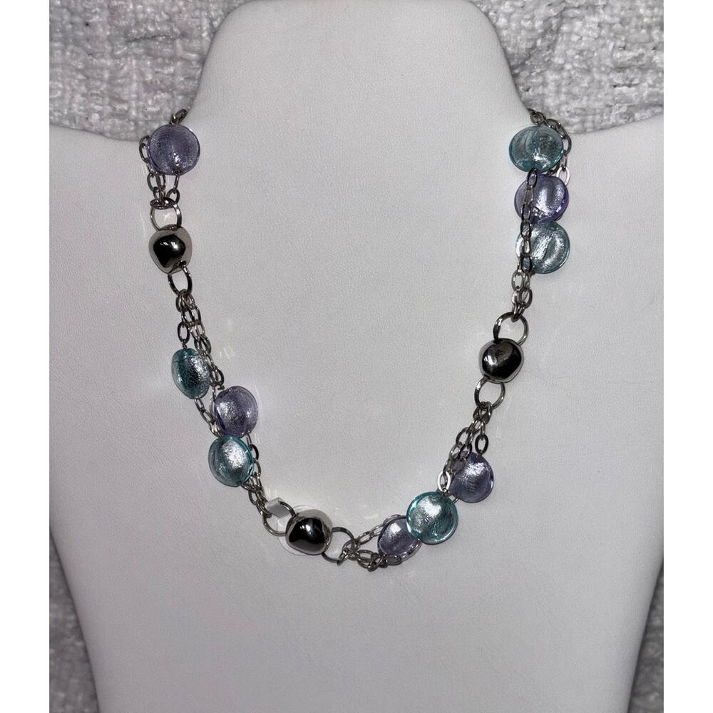 Frederic Duclos Sterling Silver Blue Lavender Glass Bead Necklace #61763